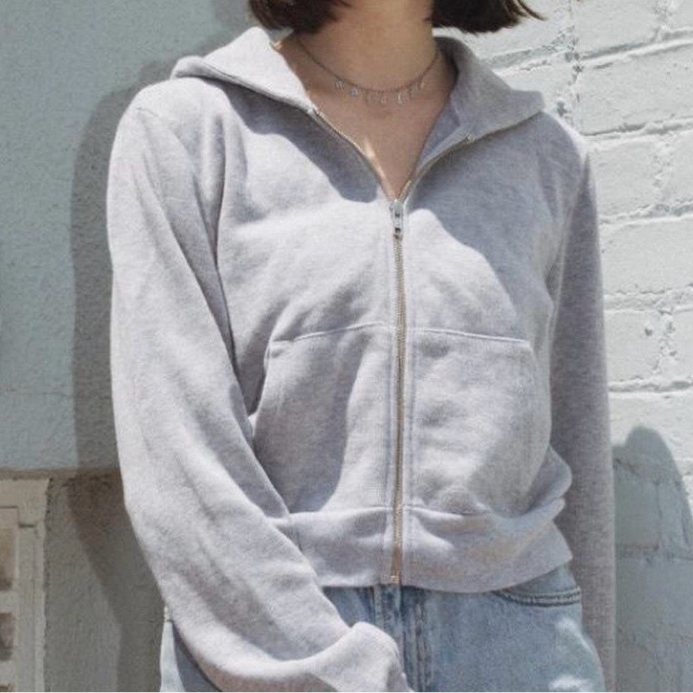 Brandy Melville Light Gray Zip-Up Hoodie Cropped